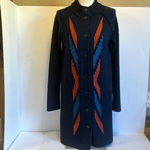 PENDELTON Navy Blue Merino Wool Aztec Inspired Duster Sweater Jacket Women’s M